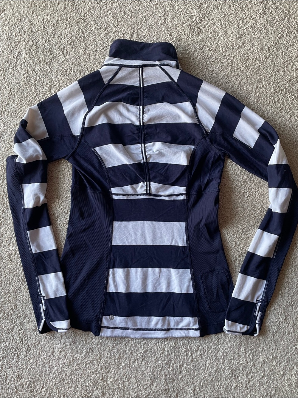 Y2K Lululemon Striped Navy & White Quarter-Zip Pullover Women Size 6 Preppy - Picture 2 of 5